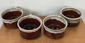 4 Vtg Valley Forge Oven to Table Brown Drip Lava Glaze French Onion Soup Cups
